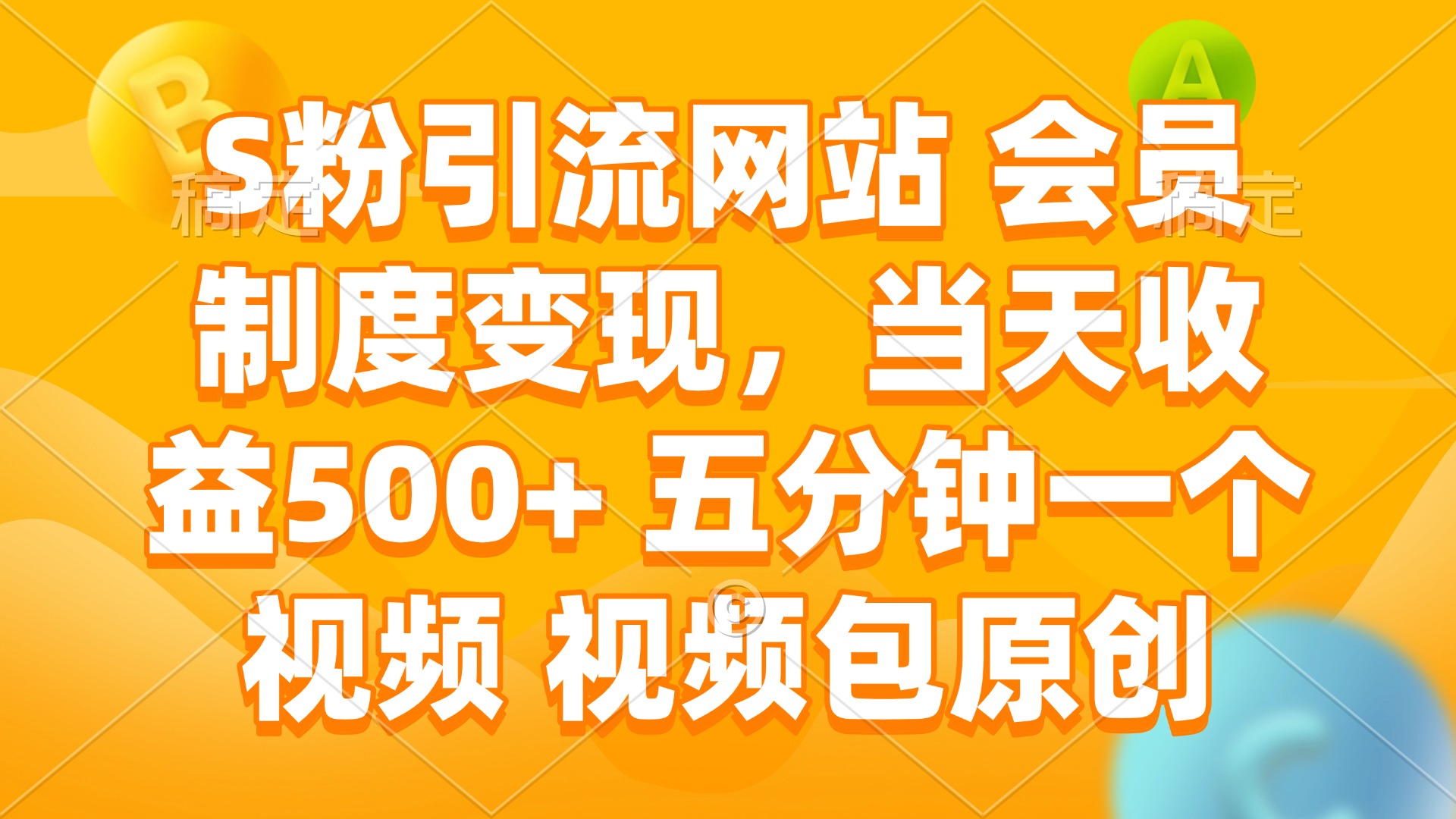 S粉引流网站 会员制度变现，当天收益500+ 五分钟一个视频 视频包原创-中创项目网