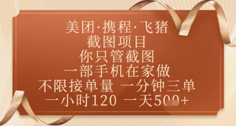 飞猪美团截图项目，你只管截图，一部手机在家做，正规平台无套路，一天5张+【揭秘】-中创项目网