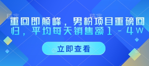 重回即颠峰，男粉项目重磅回归，平均每天销售额1-4W-中创项目网