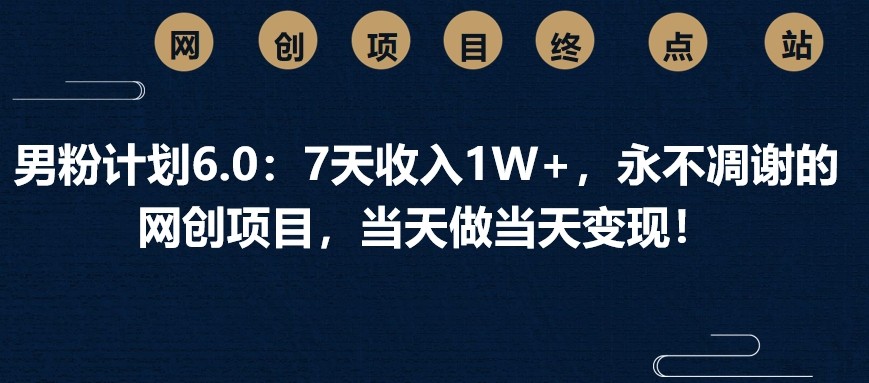 男粉计划6.0：7天收入1W+，永不凋谢的网创项目，当天做当天变现！-中创项目网