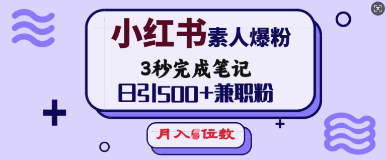 小红书素人爆粉，3秒完成笔记，日引500+兼职粉，月入5位数-中创项目网