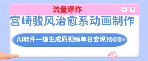 宫崎骏风治愈系动画制作，AI软件一键生成原创视频流量爆炸，单日变现多张，详细实操流程-中创项目网
