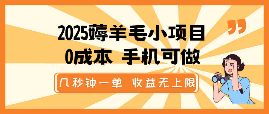 2025薅羊毛小项目，0成本 手机可做，几秒钟一单，收益无上限-中创项目网