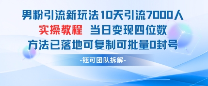 男粉引流新玩法10天引流7000人当日变现四位数可复制可批量0封号-中创项目网
