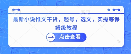 最新小说推文干货，起号，选文，实操等保姆级教程-中创项目网