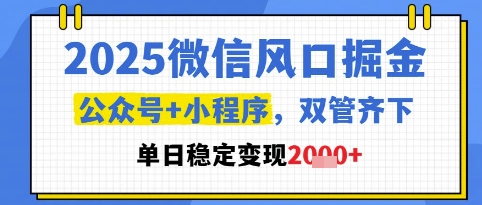 2025微信风口掘金，公众号+小程序双管齐下，单日稳定变现1k+【揭秘】-中创项目网