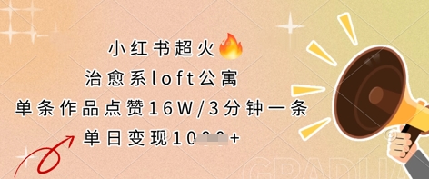 小红书超火的治愈系loft公寓，单条作品点赞16W，3分钟一条，单日变现数张-中创项目网