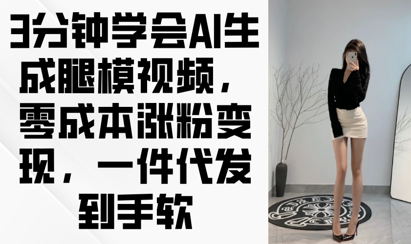 3分钟学会AI生成腿模视频，零成本涨粉变现，一件代发到手软-中创项目网