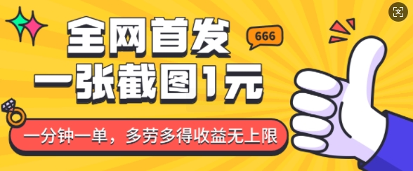 全网首发，一张截图1块钱，一分钟一单，多劳多得，收益无上限-中创项目网