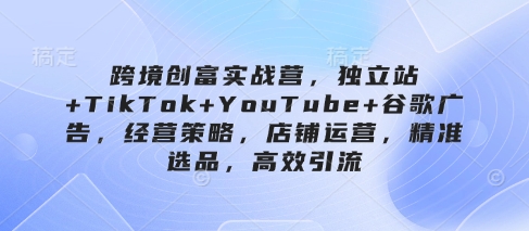 跨境创富实战营，独立站+TikTok+YouTube+谷歌广告，经营策略，店铺运营，精准选品，高效引流-中创项目网