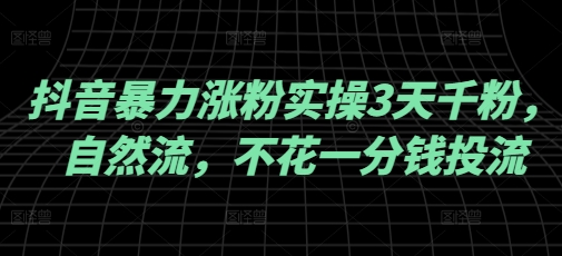 抖音暴力涨粉实操3天千粉，自然流，不花一分钱投流，实操经验分享-中创项目网