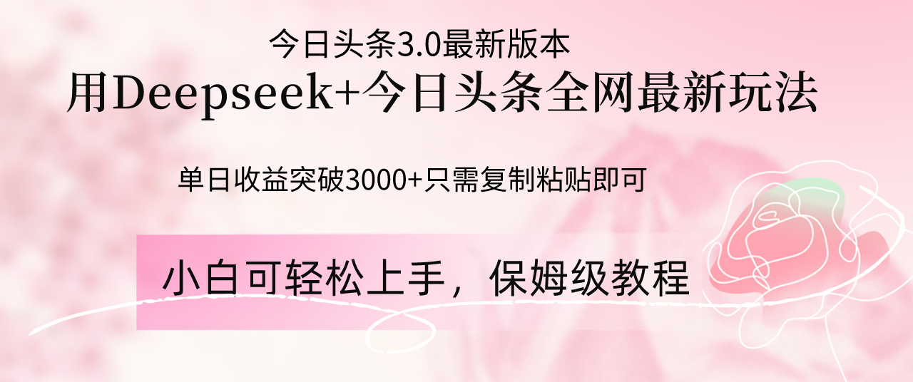 Deepseek结合今日头条全网最新玩法，单日收益突破3000+，只需要简单的…-中创项目网
