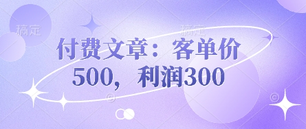 付费文章：客单价500，利润300-中创项目网