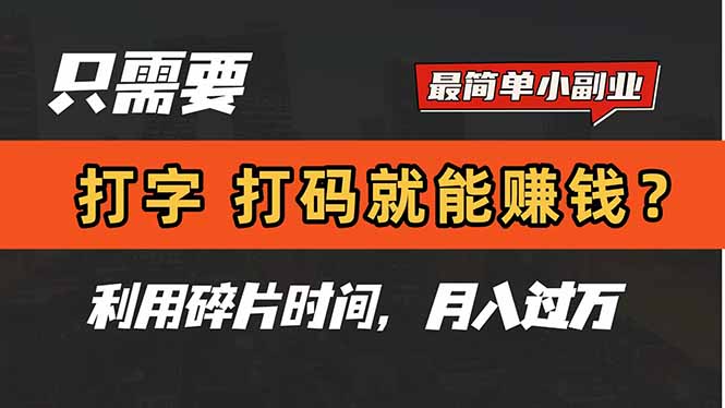 只需要打字，打码，就能赚钱？简单的赚钱小副业，利用碎片时间，月入过万-中创项目网