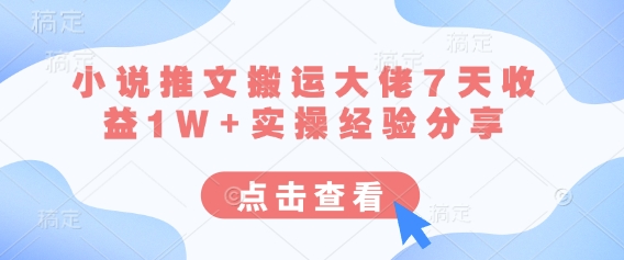 小说推文搬运大佬7天收益1W+实操经验分享-中创项目网