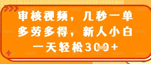 视频审核员，几秒一单，不限时间，不限地点，多做多得，新人小白一天轻松几张+【揭秘】-中创项目网