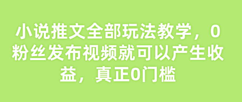 小说推文全部玩法教学，0粉丝发布视频就可以产生收益，真正0门槛-中创项目网