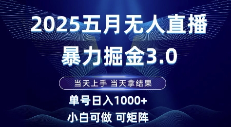 2025五月无人直播暴力掘金3.0，当天上手，当天拿结果，单号日入1k+小白可做可矩阵【揭秘】-中创项目网