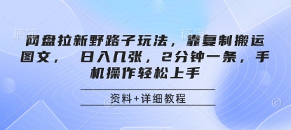 网盘拉新野路子玩法，靠复制搬运图文， 日入几张，2分钟一条，手机操作轻松上手-中创项目网