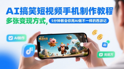 AI搞笑短视频手机制作教程，多张变现方式，5分钟教会你用AI做不一样的西游记-中创项目网