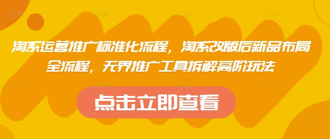 淘系运营推广标准化流程，​淘系改版后新品布局全流程，无界推广工具拆解高阶玩法-中创项目网