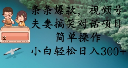 条条爆款，视频号夫妻搞笑对话项目，简单操作，小白轻松日入3张+-中创项目网