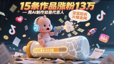 用AI制作幼崽代言人，宝宝的控诉火爆全网，15条作品涨粉13W，单号月入5位数实操教程-中创项目网