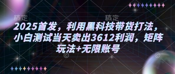 2025首发，利用黑科技带货打法，小白测试当天卖出3612利润，矩阵玩法+无限账号【揭秘】-中创项目网