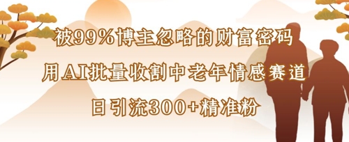 被99%博主忽略的财富密码：用AI批量收割中老年情感赛道，日引流300+精准粉-中创项目网