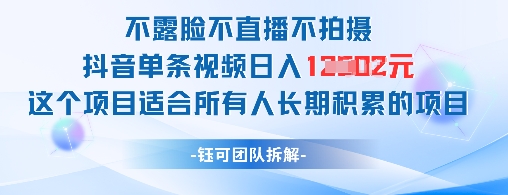 不露脸不直播不拍摄抖音单条视频日入1k+这个项目适合所有人长期积累的项目-中创项目网