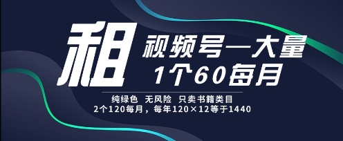 租视频号，一个60每月，2个120.纯绿色、无风险，常年租【揭秘】-中创项目网