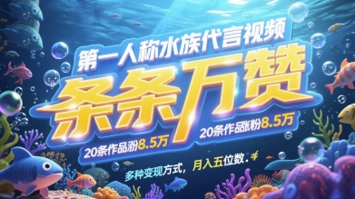 第一人称水族代言视频，条条万赞，20条作品涨粉7.8W，多种变现方式月入五位数-中创项目网