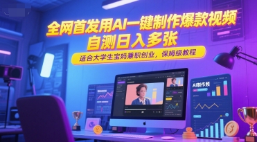 全网首发用AI一键制作爆款视频，自测日入多张，适合大学生宝妈兼职创业，保姆级教程-中创项目网