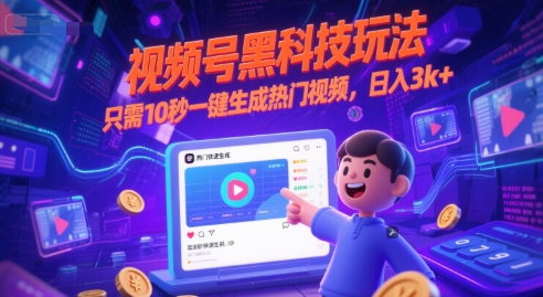 视频号黑科技玩法，只需10秒一键生成热门视频，日入3k+【揭秘】-中创项目网